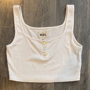 Madewell White Ribbed Crop Top with Button Detail